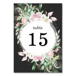 Tarjeta De Mesa Floral rosa y negro de lujo boda