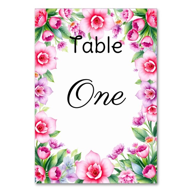 Tarjeta de mesa floral rosa y púrpura (Anverso)