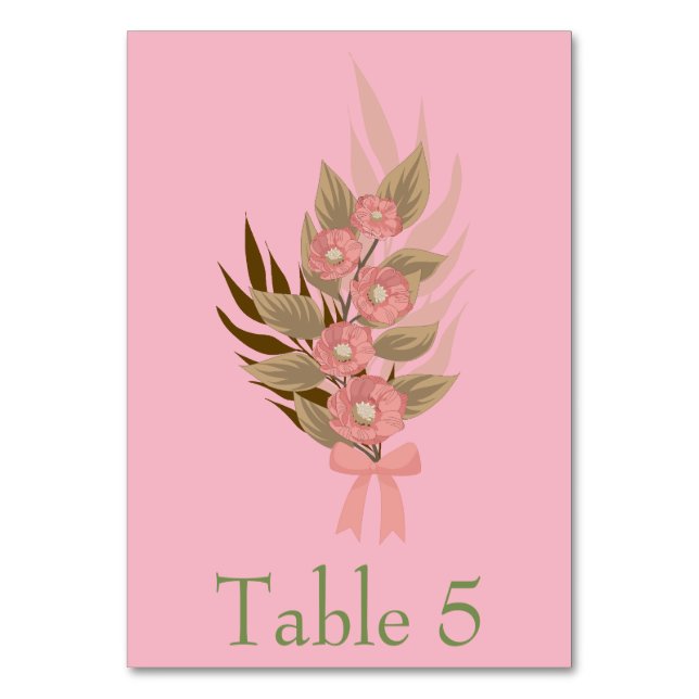 Tarjeta De Mesa Floral rosa y verde (Anverso)