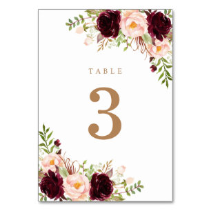 Tarjeta De Mesa Floral Rubor Merlot Burgundy Berry Greenery Modern