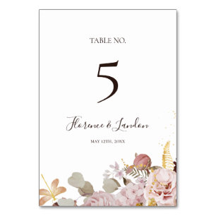 Tarjeta De Mesa Floral Rubor moderna   Número de tabla