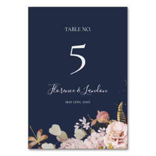 Tarjeta De Mesa Floral Rubor moderna Número de tabla naval