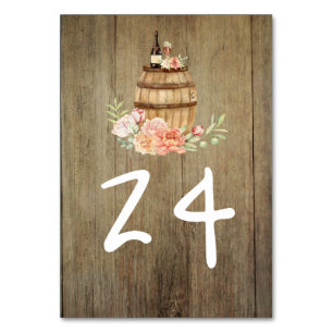 Tarjeta De Mesa Floral rústica de barril de vino
