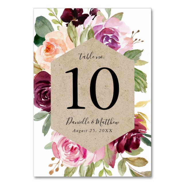 Tarjeta De Mesa Floral Rústico Malhumorado | Personalizado (Anverso)