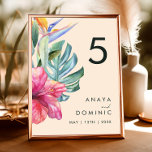 Tarjeta De Mesa Floral tropical colorida | Número de tabla de pagi<br><div class="desc">Esta floral tropical colorida | el número de la tabla de melocotón es perfecto para su destino boho moderno, boda verde, violeta y melocotón. El diseño cuenta con un elegante ramo de vegetación acuática clásica y flores que pueden incluir eucalipto verde salado, protea malva y roja, hibiscos rosa rubor, ave...</div>