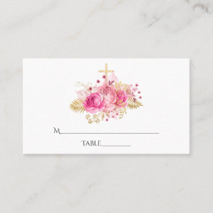 Tarjeta De Mesa Floral Tropical de Rosa y Dorado