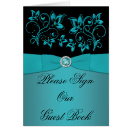 Tarjeta de mesa floral verde azulada y negra