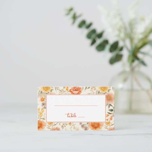 Tarjeta De Mesa Floral Vintage Naranja Alegre (Anverso de pie)