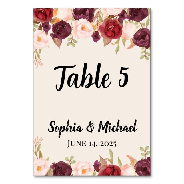 Tarjeta De Mesa Floral Wedding  (Anverso)