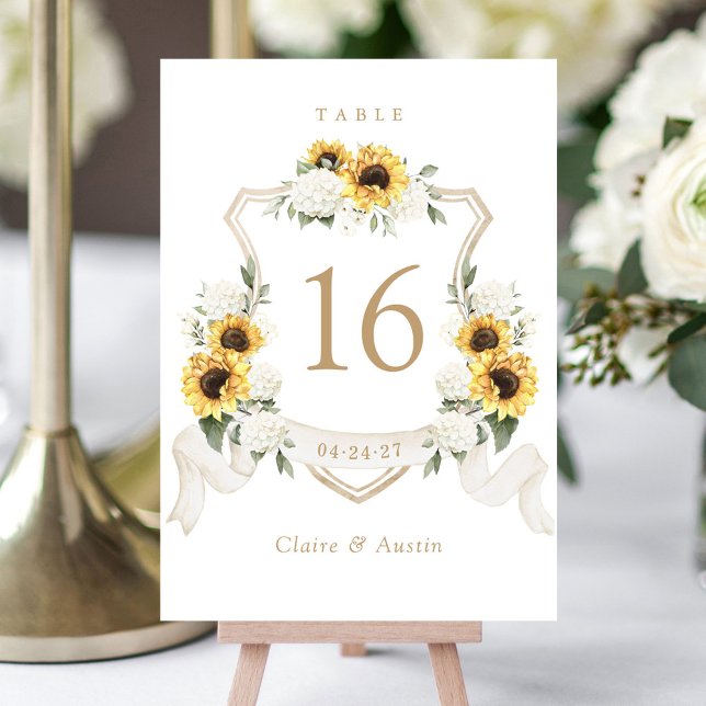 Tarjeta De Mesa Florales de girasol Hidrangea Escudo Número de tab (Subido por el creador)