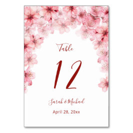 Tarjeta De Mesa Florales Flor de Cerezo Rosa Blanco Boda  