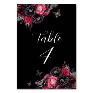 Tarjeta De Mesa Florales góticos rojos y negros Moody Quinceañera