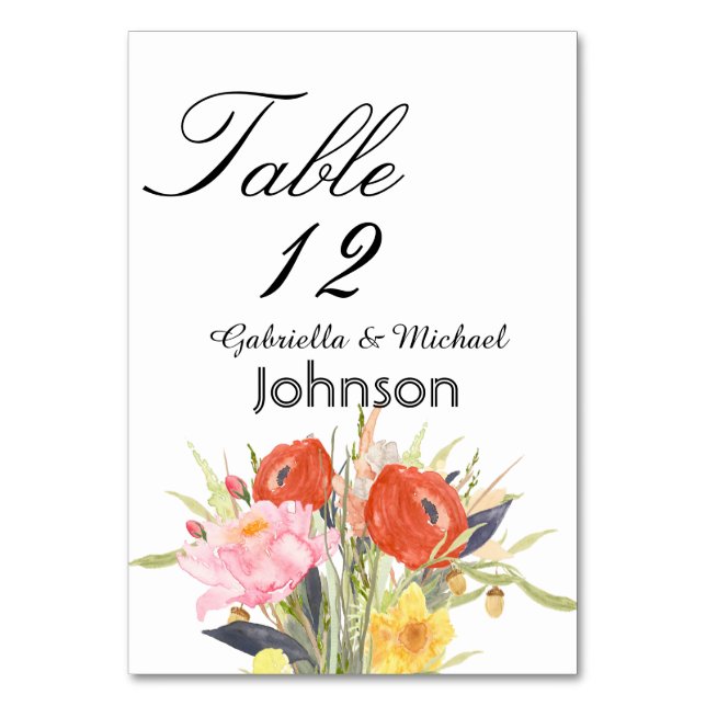 Tarjeta De Mesa Flores acuarela (Anverso)