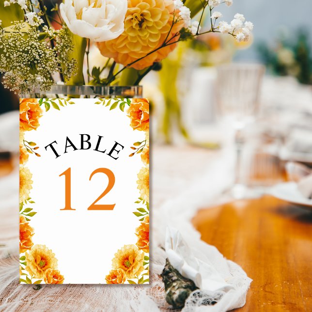 Tarjeta De Mesa Flores acuarelas naranjas y hojas boda (Subido por el creador)