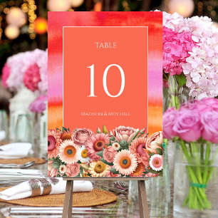 Tarjeta De Mesa Flores acuáticas de Naranja rosa del amanecer del