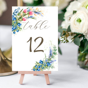Tarjeta De Mesa Flores acuáticas silvestres y Rústico de arándano