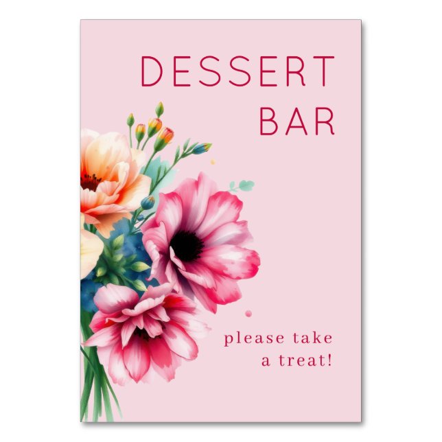 Tarjeta De Mesa Flores alegres en acuarela rosa (Anverso)