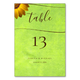 Tarjeta De Mesa Flores amarillas sobre el Boda Verde abstracto