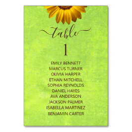 Tarjeta De Mesa Flores amarillas sobre el Boda Verde abstracto