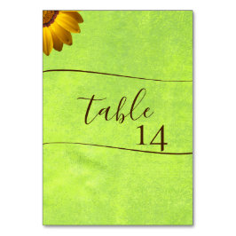 Tarjeta De Mesa Flores amarillas sobre el Boda Verde abstracto