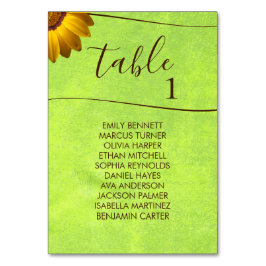 Tarjeta De Mesa Flores amarillas sobre el Boda Verde abstracto