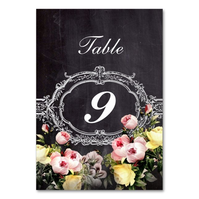 Tarjeta De Mesa flores antiguas rústicas modernas boda de Chalkboa (Anverso)