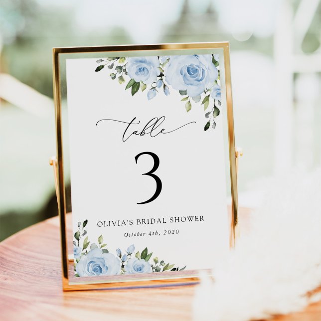 Tarjeta De Mesa Flores azul turbias, vegetación, boho, números de  (Subido por el creador)