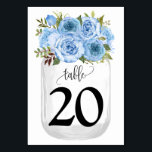 Tarjeta De Mesa Flores azules Matrimonio de campo Mason Jar<br><div class="desc">Mason Jar con diseño floral de color azul acuático. Estilo romántico de moda boho. Debe crear cada número de tabla por separado. 1. Agregar número de tabla al diseño. 2. Añade a tu carrito. 3. Repita el procedimiento para cada número de tabla que necesite. Para cambios adicionales (color de fuente,...</div>