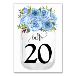 Tarjeta De Mesa Flores azules Matrimonio de campo Mason Jar