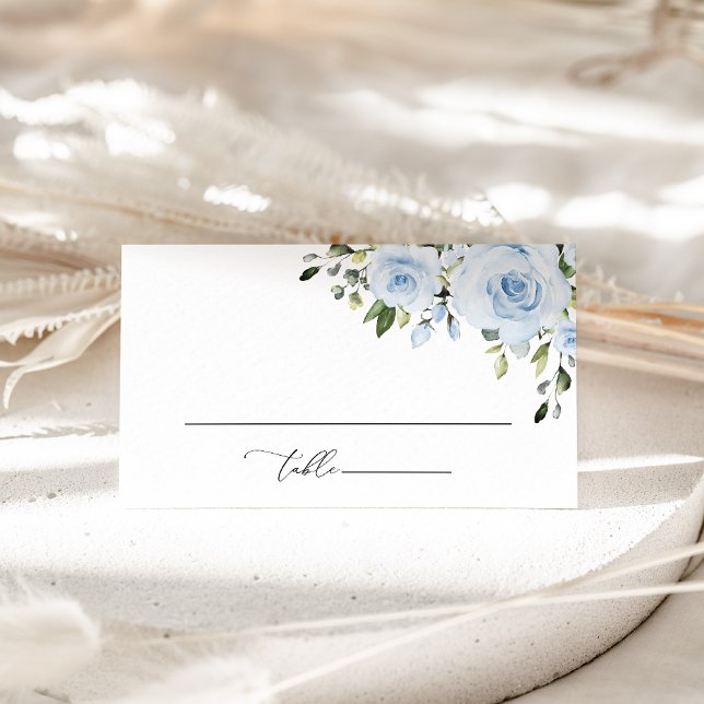 Tarjeta De Mesa Flores Azules Polvorientas, Verdor, Boho, Despedid (Subido por el creador)