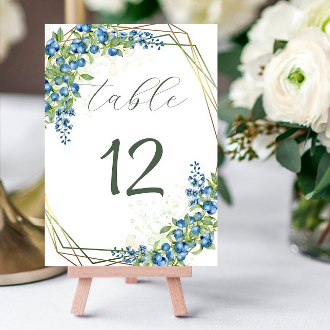 Tarjeta De Mesa Flores azules y arándanos con Relieve metalizado d (Subido por el creador)