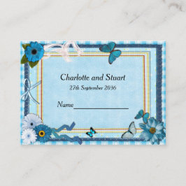 Tarjeta De Mesa Flores Azules y Mariposas