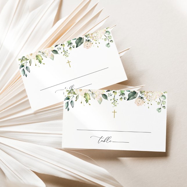 Tarjeta De Mesa Flores Blancas, Flores Crema, Boho, Bautizo Floral (Subido por el creador)