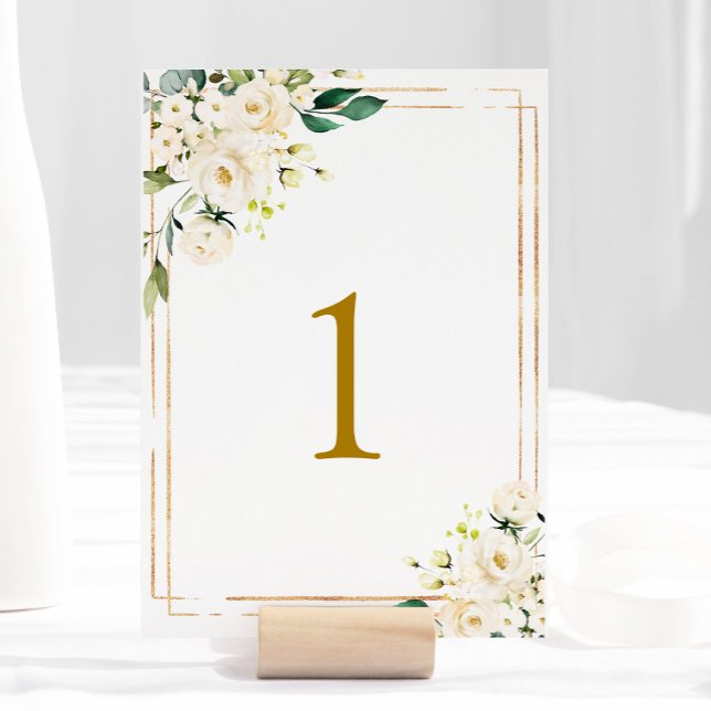 Tarjeta De Mesa Flores blancas Tabla 1 Número de tabla Boda (Subido por el creador)