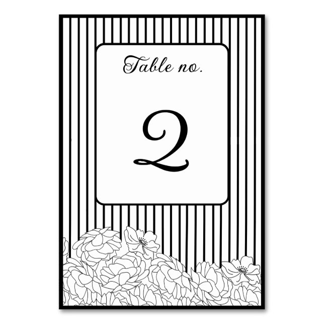 Tarjeta De Mesa Flores blancas y negras en franjas (Anverso)