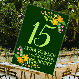 Tarjeta De Mesa Flores brillantes en el más profundo Boda verde