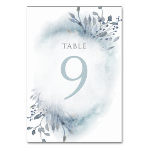 Tarjeta De Mesa Flores color de agua azul polvoriento Cuadro 9