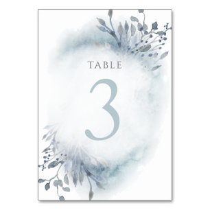 Tarjeta De Mesa Flores color de agua azul polvoriento Cuadro Númer