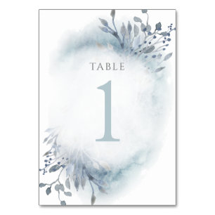 Tarjeta De Mesa Flores color de agua azul polvoriento Cuadro Númer