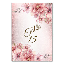 Tarjeta De Mesa Flores color de agua rosada fiesta Purpurina brill