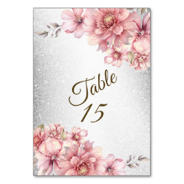 Tarjeta De Mesa Flores color de agua rosada fiesta Purpurina brill