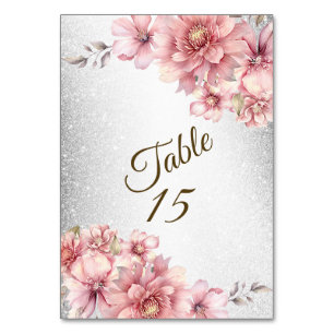 Tarjeta De Mesa Flores color de agua rosada fiesta Purpurina brill