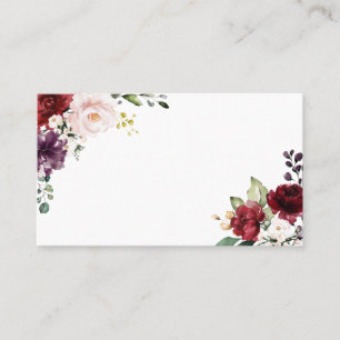 Tarjeta De Mesa Flores de acuarela rojas y púrpuras boho