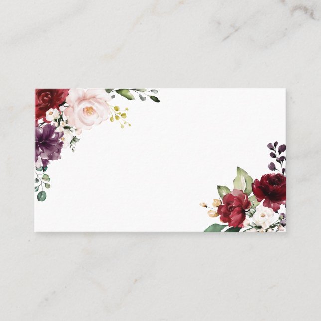 Tarjeta De Mesa Flores de acuarela rojas y púrpuras boho (Anverso)