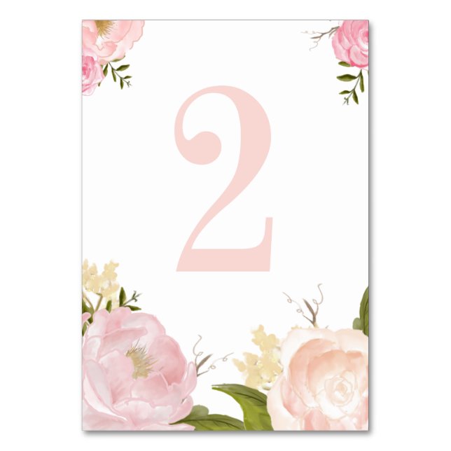 Tarjeta De Mesa Flores de acuarela rosa romántica número 2 (Anverso)
