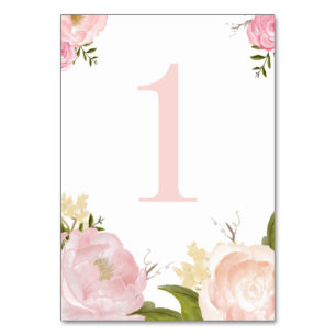 Tarjeta De Mesa Flores de acuarela rosa romántica Tabla número 1