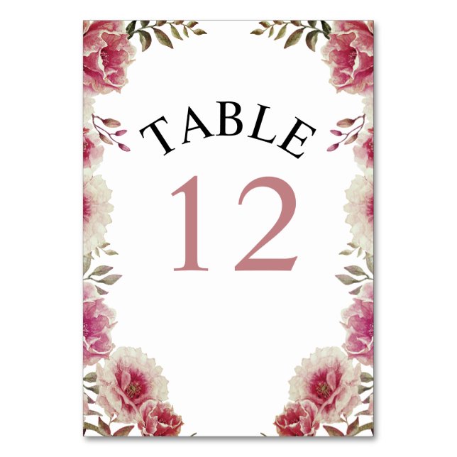 Tarjeta De Mesa Flores de acuarela rosa y hojas boda (Anverso)