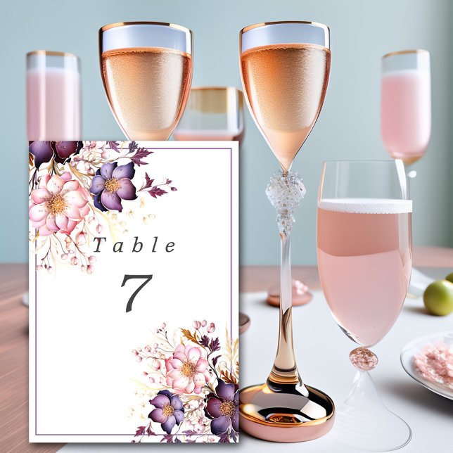 Tarjeta De Mesa Flores de acuarela rosadas y moradas (Subido por el creador)