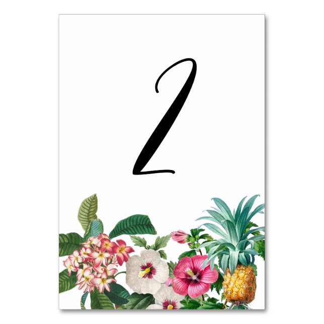 Tarjeta De Mesa Flores de acuarela tropical y Boda de vegetación (Anverso)