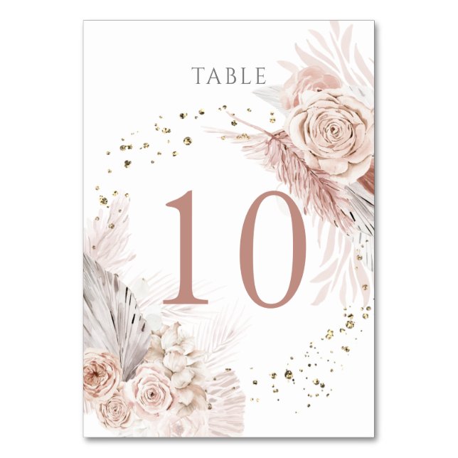 Tarjeta De Mesa flores de boho acuarela Tabla número 10 (Anverso)